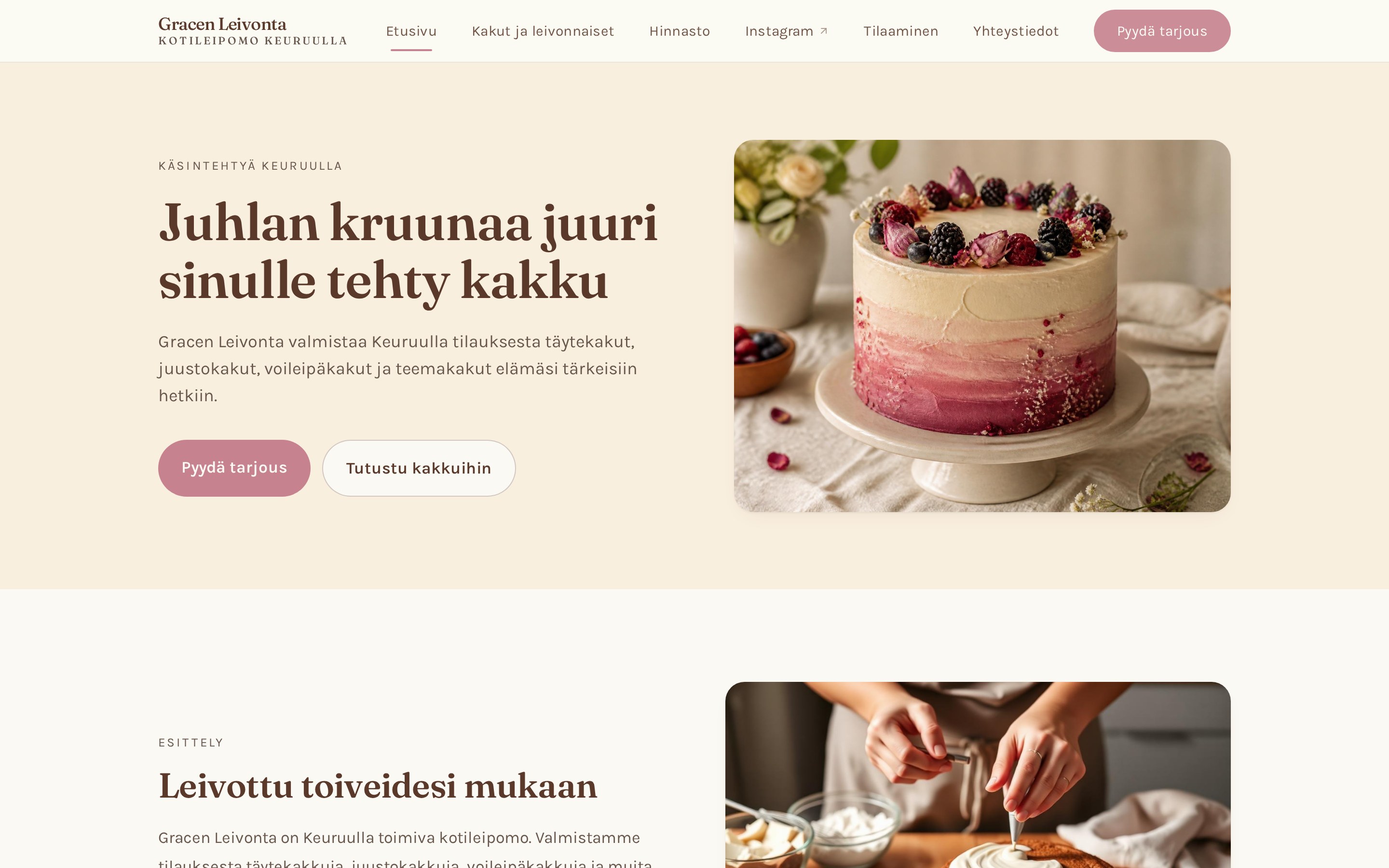 Gracen Leivonnan verkkosivuston etusivu